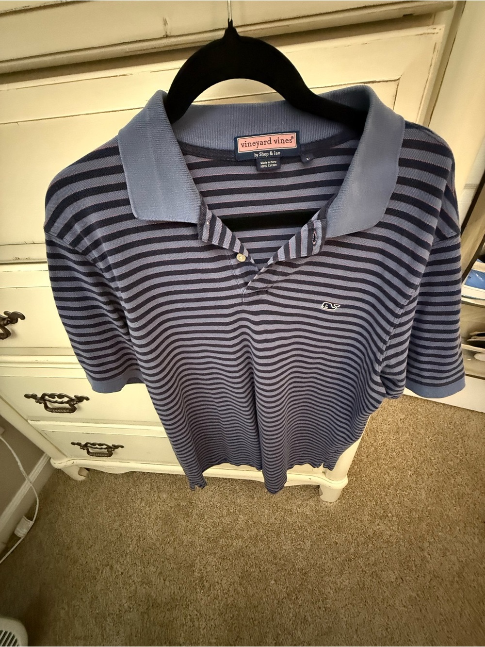 Vineyard Vines Light Blue and Navy Striped Polo